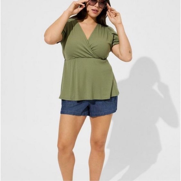 Torrid Olive Green Ribbed Surplice Peplum Top Size 4x Babydoll Top - Picture 12 of 12